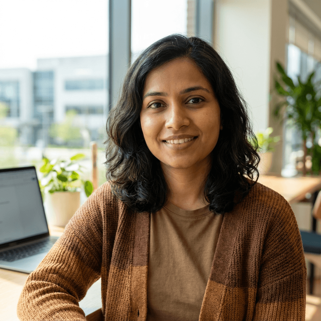Neha Mehta, project engineer, wearing a hard hat